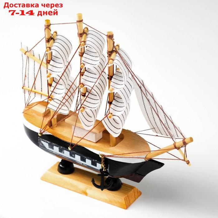 Корабль сувенирный малый "Фараон", борты чёрные, каюты, 3 мачты, белые паруса в полоску - фото 8 - id-p177341787