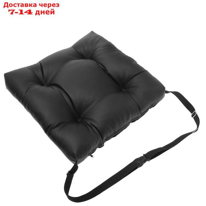 Подушка на сиденье из экокожи, с фиксирующим ремнем, черная - фото 1 - id-p155340476