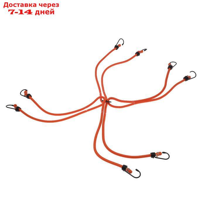 Резинка для крепления багажа "Паук", набор 4 шт, 80 см, d8 мм, металлические крючки