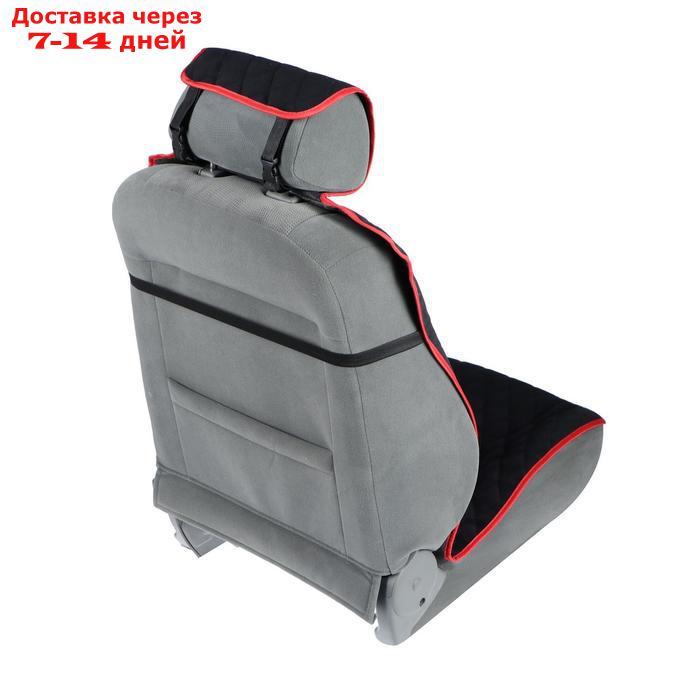 Накидка на переднее сиденье, велюр, размер 55 х 150 см, черный с красным кантом - фото 3 - id-p136153381