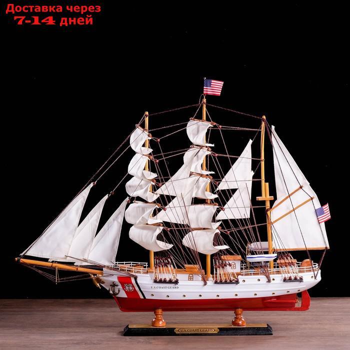Корабль сувенирный "Проводник", 3 мачты, белый борт, чёрная подставка, белые паруса - фото 3 - id-p162857750