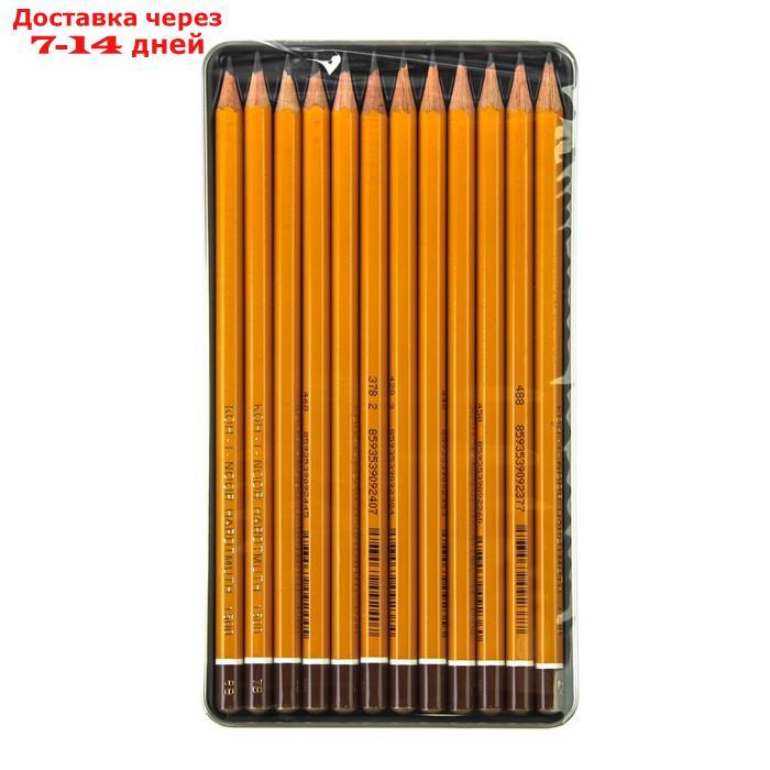 Набор карандашей чернографитных разной твердости 12 штук Koh-i-Noor 1502/II, 8B-2H, в металлическом пенале - фото 3 - id-p171433271