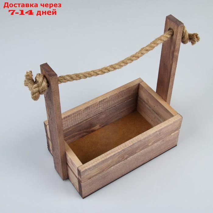 Набор кашпо деревянных 2 в 1 (25.5×15×30; 20×12×23 см) "Аром", ручка канат, состаренный - фото 3 - id-p176442513