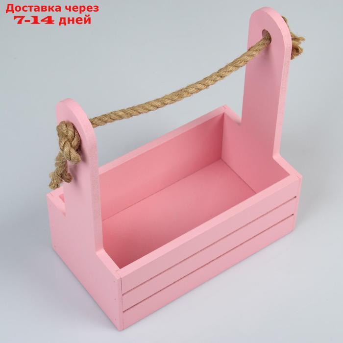 Набор кашпо деревянных 2 в 1 (25×15×30; 21×12×23 см) "Dear", ручка канат, розовый - фото 3 - id-p165679979