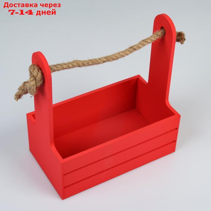 Набор кашпо деревянных 2 в 1 (25×15×30; 21×12×23 см) "Dear", ручка канат, красный - фото 3 - id-p172346457