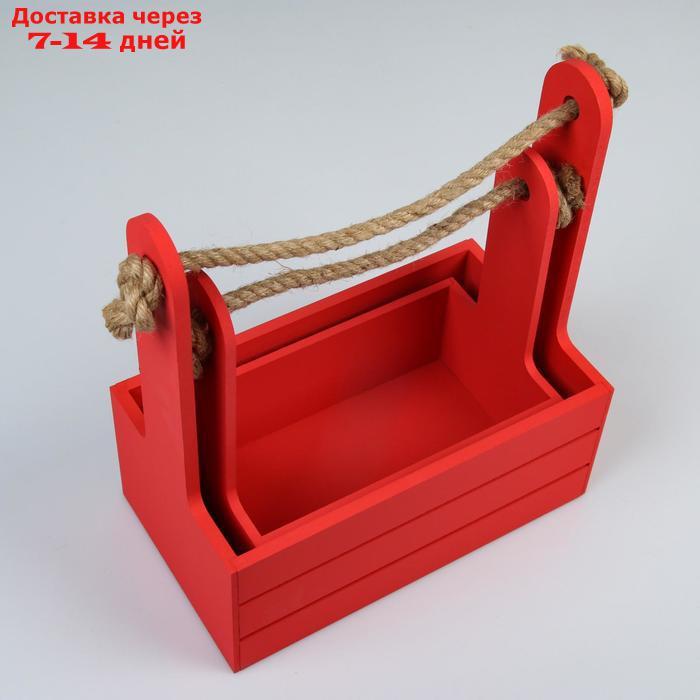 Набор кашпо деревянных 2 в 1 (25×15×30; 21×12×23 см) "Dear", ручка канат, красный - фото 4 - id-p172346457
