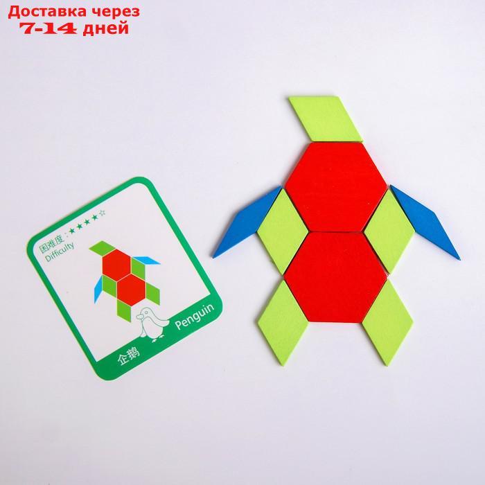 Деревянная игрушка "Развивающий геометрический пазл", 24,5 × 21,3 × 4 см, 24 карточки, 155 деталей - фото 2 - id-p168940052