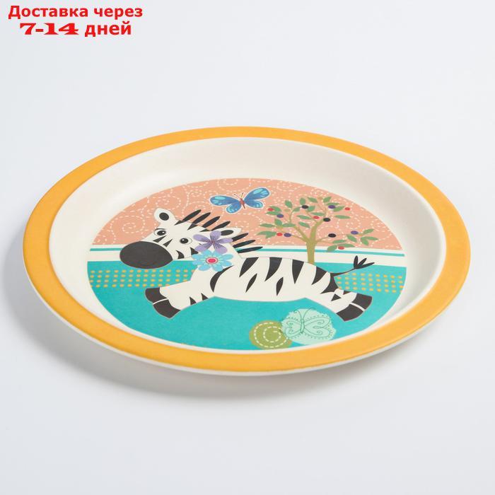 Набор детской бамбуковой посуды "Зебра", тарелка, миска, стакан, приборы, 5 предметов - фото 3 - id-p156258653