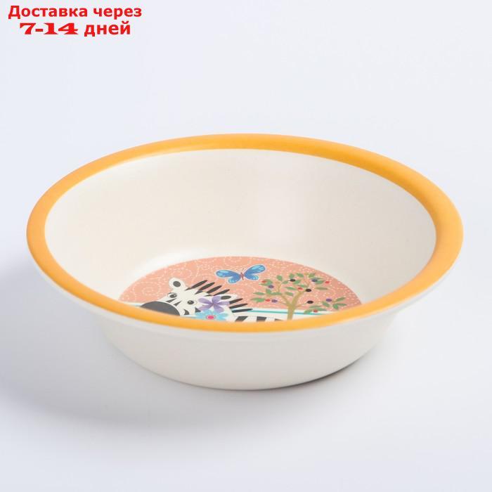 Набор детской бамбуковой посуды "Зебра", тарелка, миска, стакан, приборы, 5 предметов - фото 5 - id-p156258653