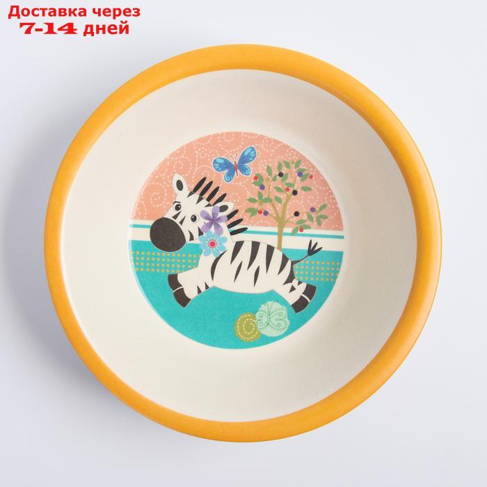 Набор детской бамбуковой посуды "Зебра", тарелка, миска, стакан, приборы, 5 предметов - фото 6 - id-p156258653