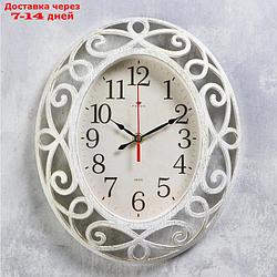 Часы настенные овальные "Витки" 31х26 см, корпус белый с золотом , плавный ход