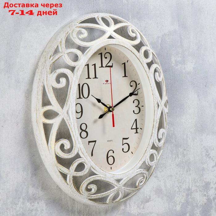 Часы настенные овальные "Витки" 31х26 см, корпус белый с золотом , плавный ход - фото 2 - id-p166609006