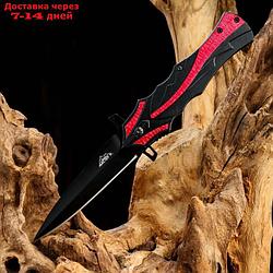 Нож складной полуавтоматический, черный, красная полоса, 21,5см, клинок 9,5см