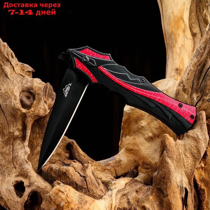 Нож складной полуавтоматический, черный, красная полоса, 21,5см, клинок 9,5см - фото 2 - id-p184830699
