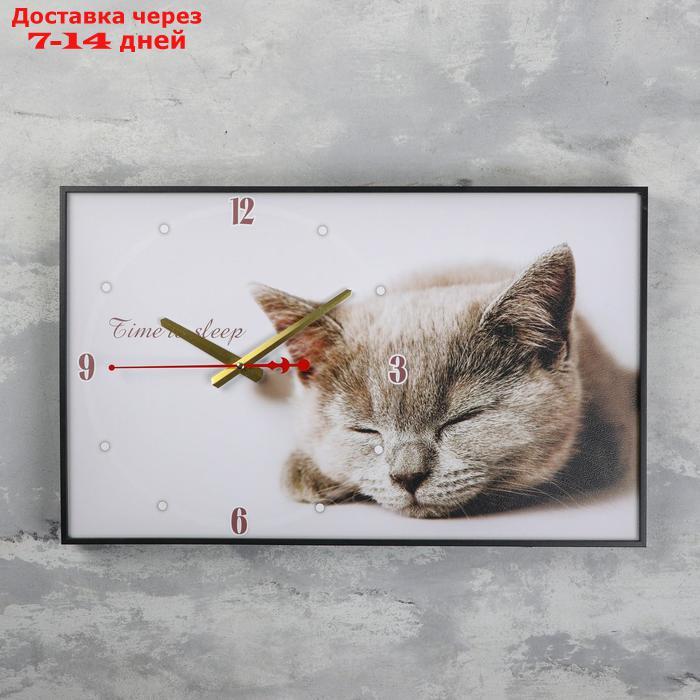 Часы настенные, серия: Животные, "Серая кошка", 57х35х4см микс