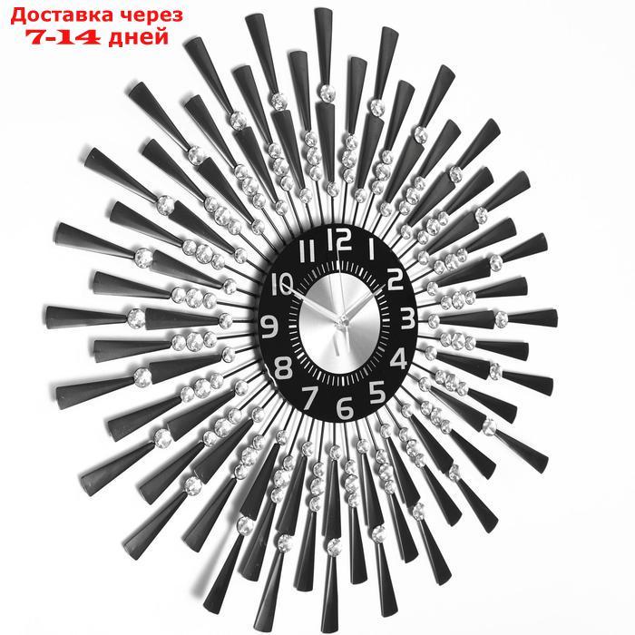 Часы настенные, серия: Ажур, "Чёрные лучики", маленькие кристаллы, d=68 см, черные - фото 2 - id-p165617078
