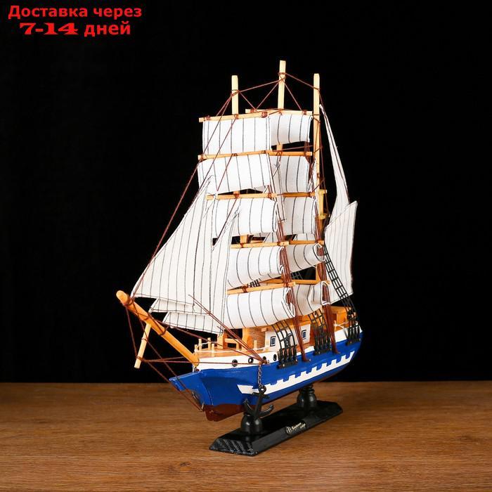 Корабль сувенирный средний "", борта бело-синие, паруса белые, 43х39 х 9 см - фото 3 - id-p177341845