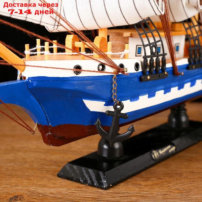 Корабль сувенирный средний "", борта бело-синие, паруса белые, 43х39 х 9 см - фото 4 - id-p177341845