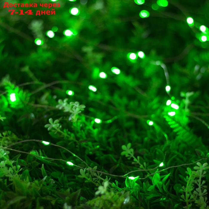 Гирлянда "Нить" 10 м роса, серебристая нить, 100 LED, свечение зелёное, 2 режима, солнечная батарея - фото 3 - id-p184487763