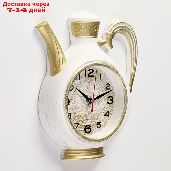 Часы настенные, серия: Кухня "Чайник" 26,5х24см, корпус белый с золотом - фото 2 - id-p164617658