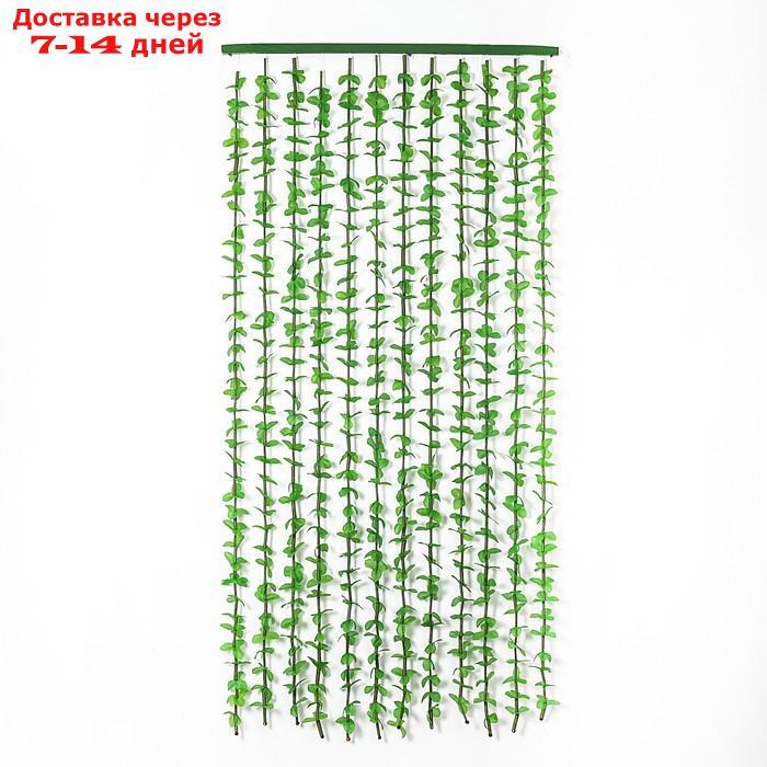 Занавеска декоративная "Листики", 90×175 см, 12 нитей, цвет зелёный