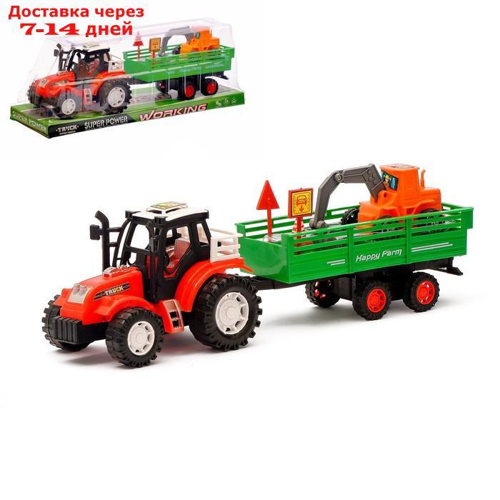 Трактор инерционный "Фермер", с прицепом, цвета МИКС - фото 1 - id-p136215066