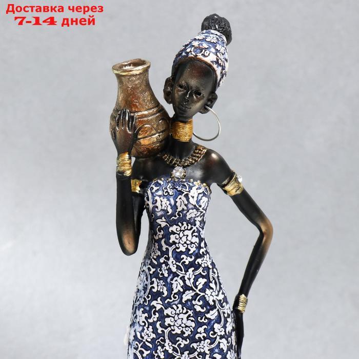Сувенир полистоун "Африканка Амади с кувшином" синее платье с узорами МИКС 33х9х6,5 см - фото 6 - id-p172346521