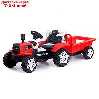 Электромобиль "Трактор", с прицепом, 2 мотора, цвет красный