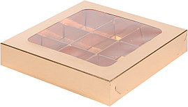 Коробка для 9 конфет с вклееным окном Золотая, 155 х155х h30 мм