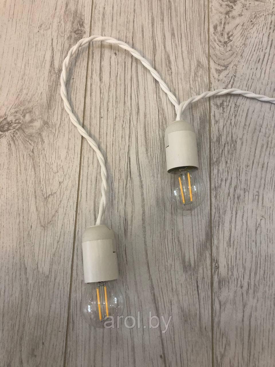 ИНТЕРЬЕРНАЯ Гирлянда Ретро-лайт ТКАНЕВЫЙ ПРОВОД 5м (10 ламп FILAMENT), прозрачная колба, ТЕПЛЫЙ ЦВЕТ