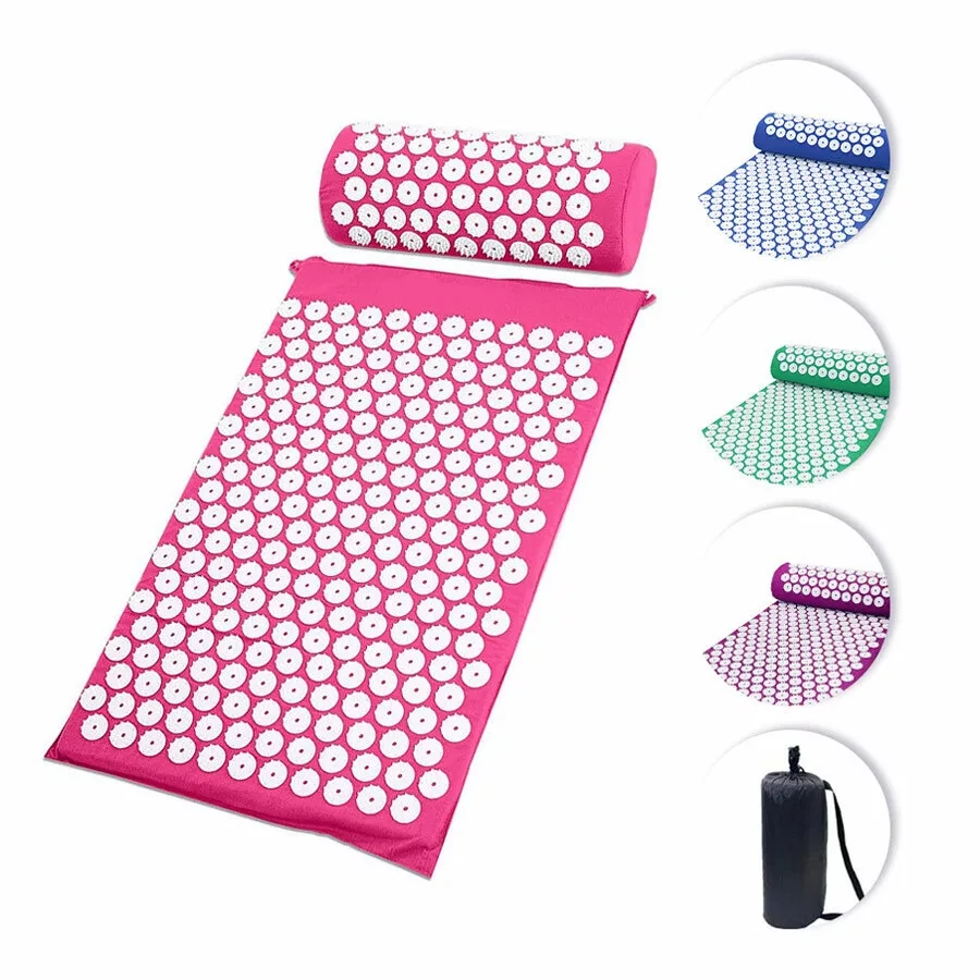 Набор для акупунктурного массажа 2 в 1 в чехле: акупунктурный коврик + акупунктурная подушка ( розовый) - фото 2 - id-p166949509