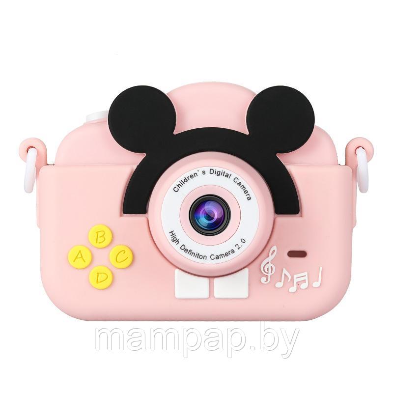 Детский цифровой фотоаппарат Микки Маус (розовый) с селфи-камерой и играми