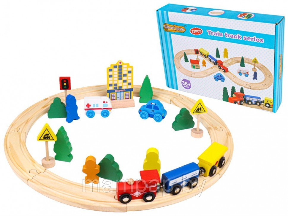 Деревянный игровой набор Железная дорога со станцией 26 предметов Wood Mom