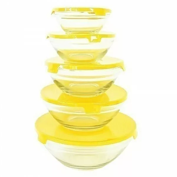 Набор стеклянных мисок с крышками Cooking Bowl 5 шт Yellow - фото 1 - id-p159097697