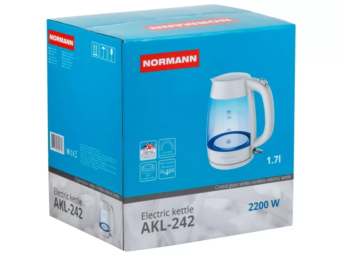 Чайник электрический AKL-242 NORMANN (2200 Вт; 1,7 л; стекло; подсветка) - фото 9 - id-p186730023
