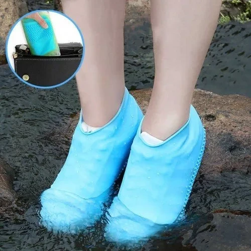 Силиконовые защитные чехлы для обуви от дождя и грязи с подошвой M (синий) - фото 1 - id-p130657321