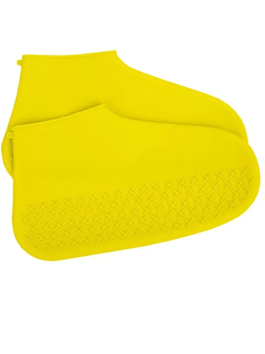 Силиконовые защитные чехлы для обуви от дождя и грязи с подошвой M (желтый) - фото 1 - id-p130657325