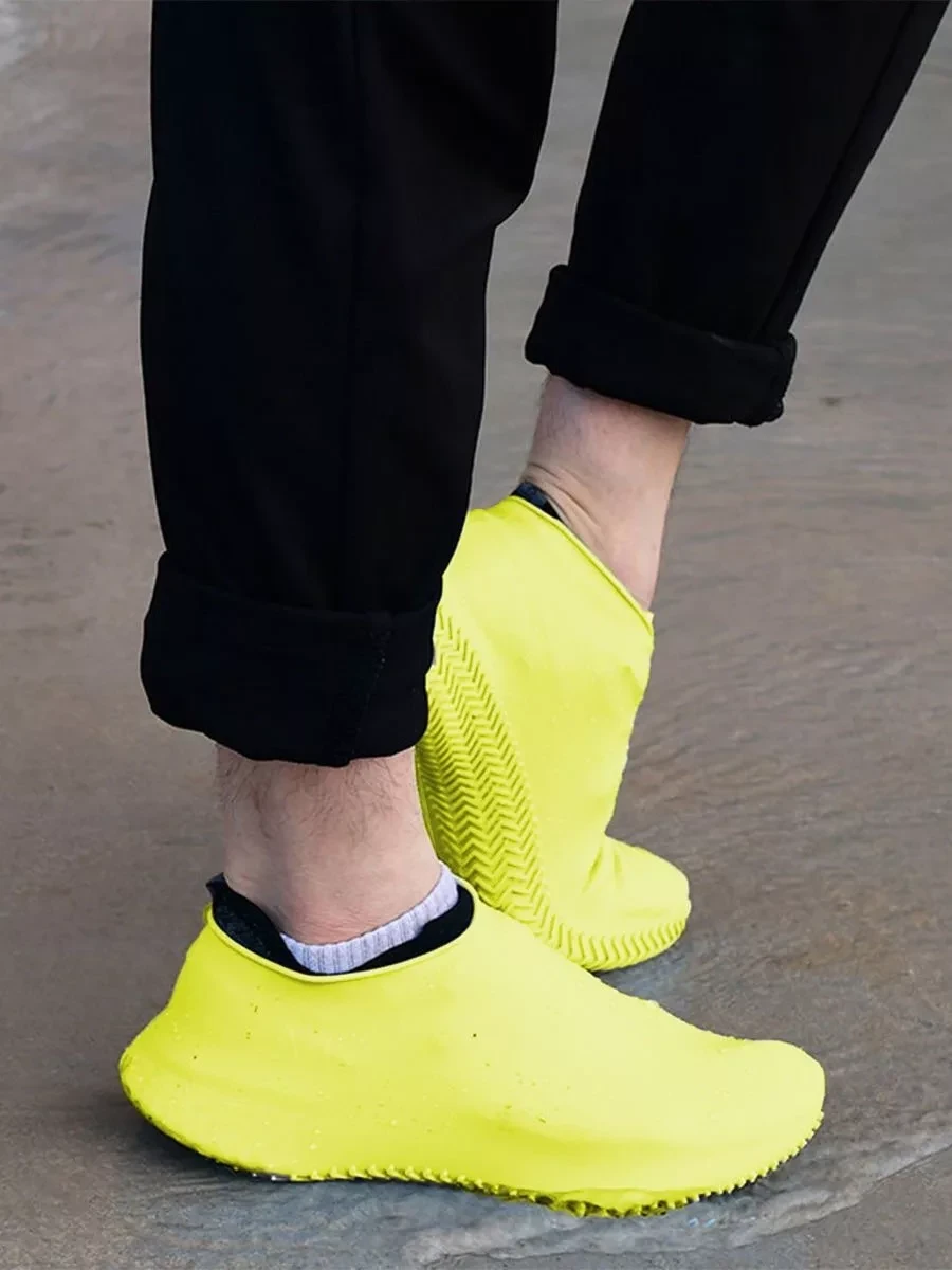 Силиконовые защитные чехлы для обуви от дождя и грязи с подошвой M (желтый) - фото 2 - id-p130657325