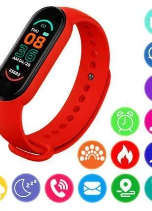 Умный фитнес браслет SmartBand M6 / Спортивные часы для бега с пульсометром Xiaomi реплика (красный) - фото 3 - id-p165474944