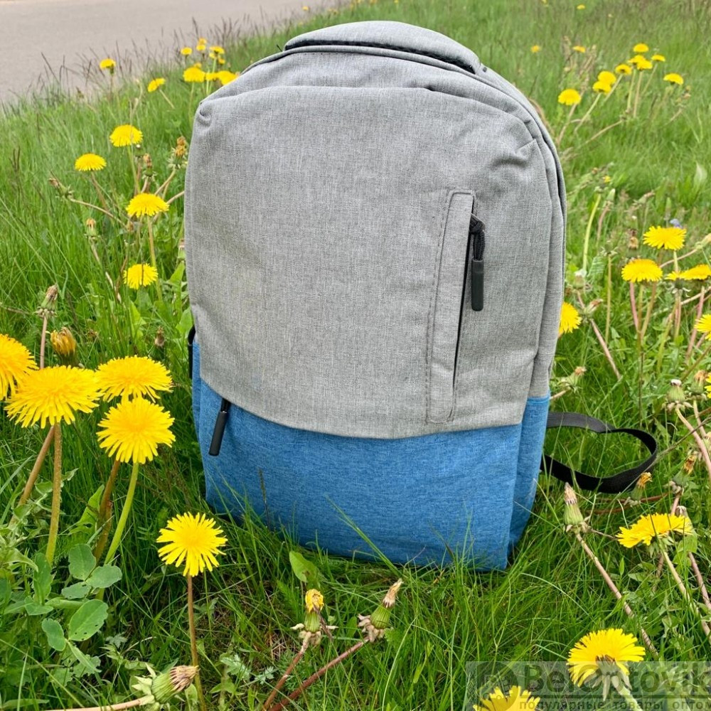 Городской рюкзак Urban с USB и отделением для ноутбука до 15.75 Серый с синим - фото 2 - id-p181794850