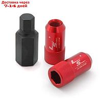 Гайка M12x1,5, 44, под шестигранник, спец. внутр, красный, 20 шт +ключ