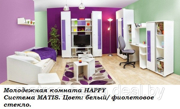 Шкаф платяной Хеппи HAPPY 02V2F (белый + стекло фиолет) - фото 6 - id-p23368823