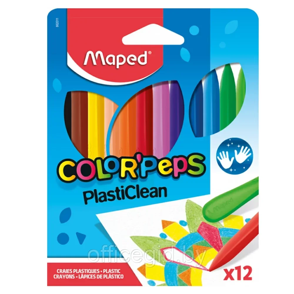 Мелки восковые "Crayon PlastiClean", 12 цветов, ассорти