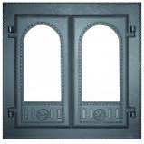 Дверка каминная двухстворчатая крашенная со стеклом ДК-6С RLK8415 410х410, фото 2