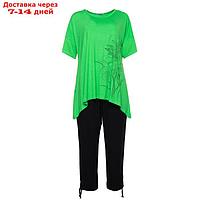 Комплект женский повседневный (футболка и капри), цвет зеленый, размер 60