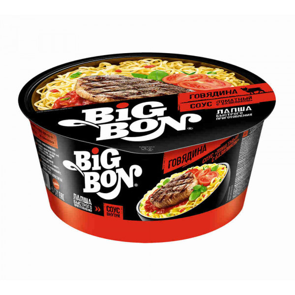 Лапша Big Bon Говядина+соус томатный с базиликом 85г - фото 1 - id-p187107658