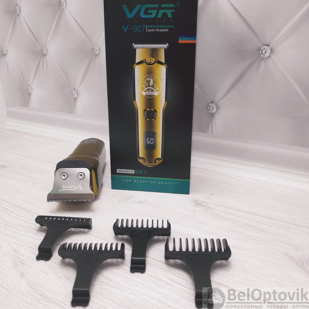 Триммер для стрижки волос, ухода за бородой и окантовкой VGR V-927 VOYAGER 4 насадки, LCD-дисплей - фото 9 - id-p187108530
