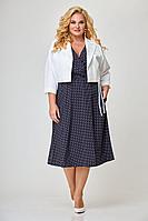Женский летний из вискозы нарядный большого размера комплект с платьем Anelli 1055 горох_белый_жакет 50р.