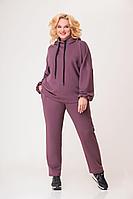 Женский осенний трикотажный фиолетовый спортивный большого размера спортивный костюм Swallow 588 слива 54р.