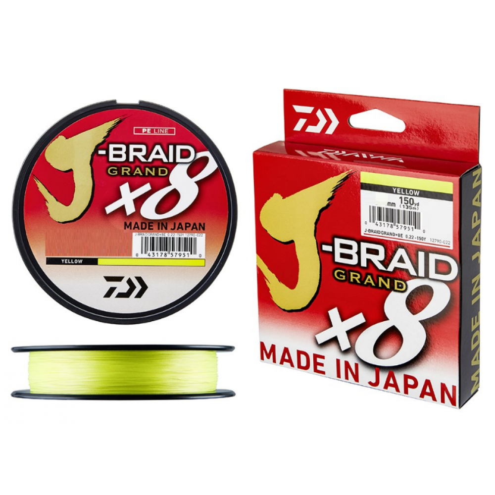 Леска плетеная DAIWA "J-Braid Grand X8" 0.18 мм 135 м yellow